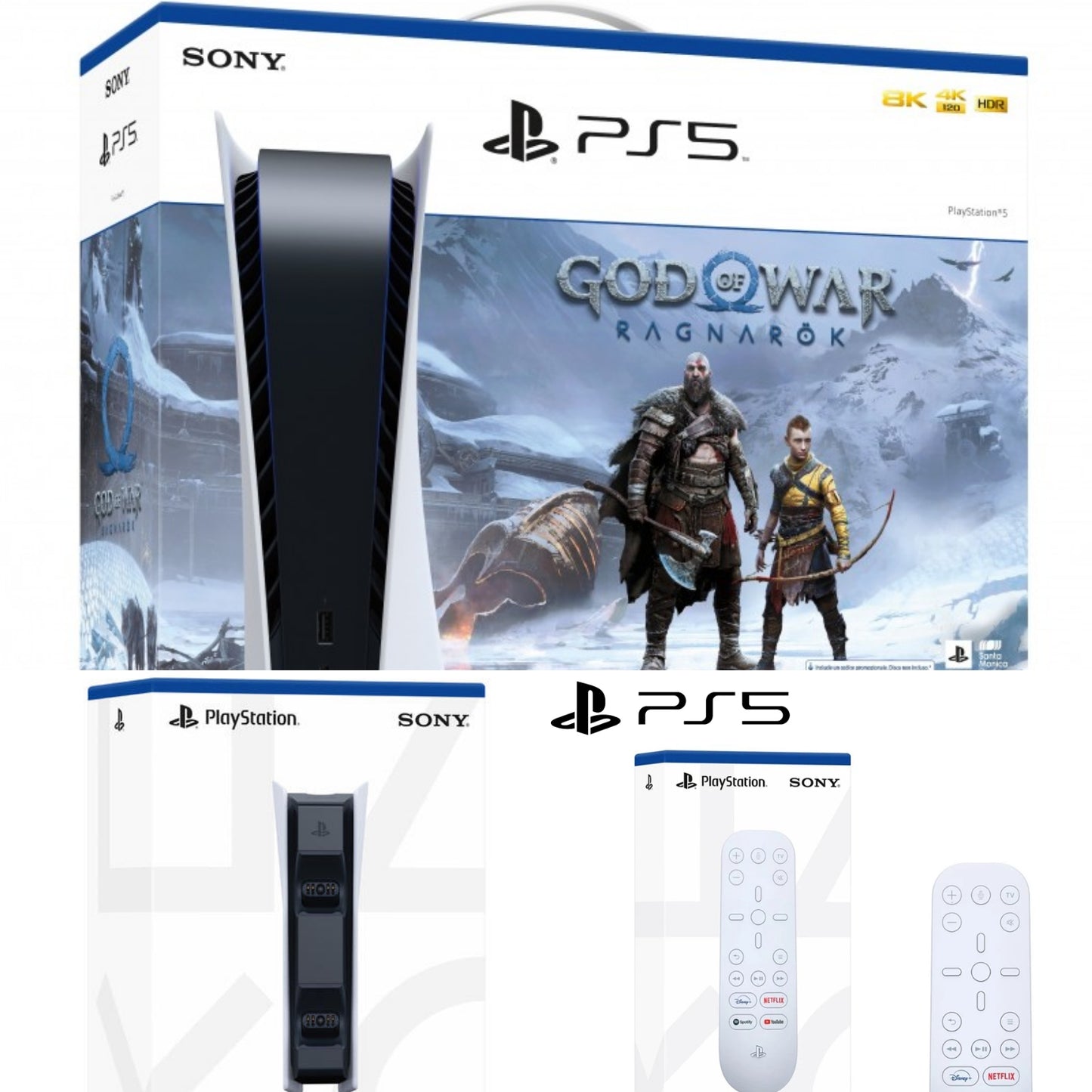 Playstation5 God of War Ragnarok+ telecomando media+ base ricarica dualsense bundle Console